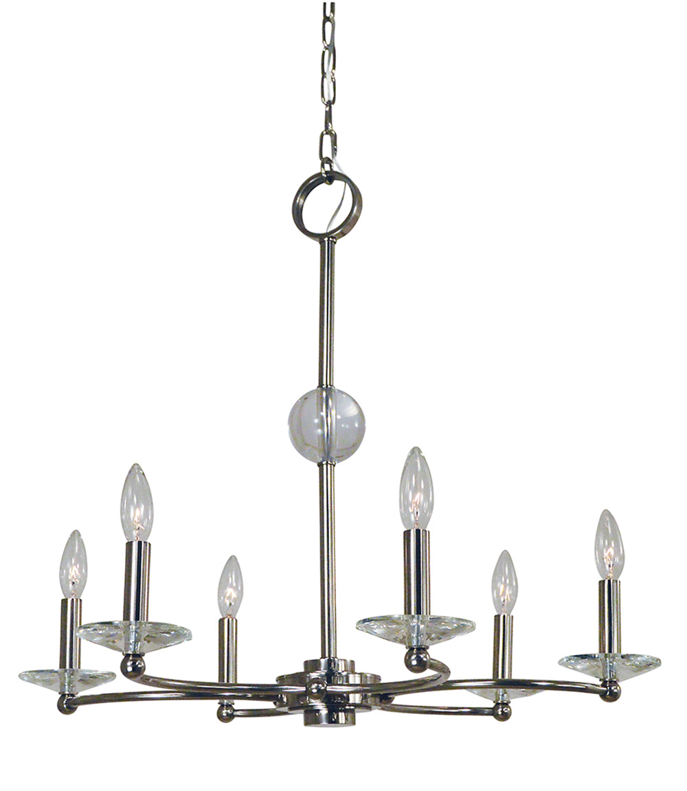 Transitional 6Light Polished Nickel Pirouette Chandelier
