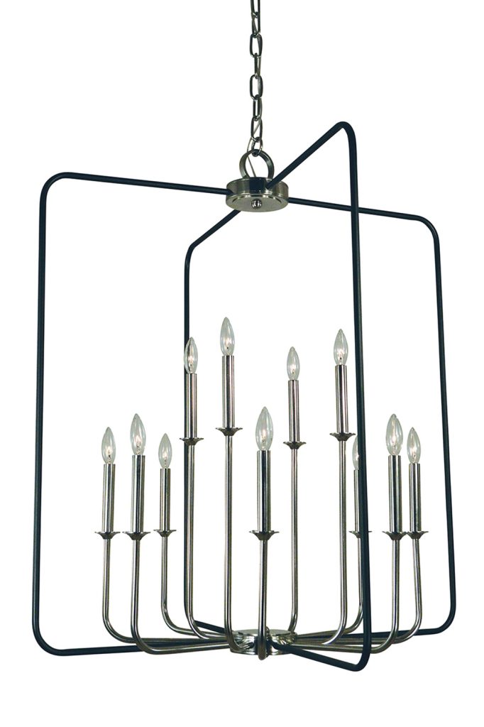 Minimalist 12Light Polished Nickel/Matte Black Boulevard Foyer Chandelier