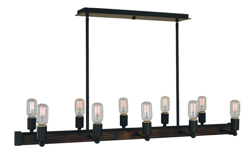 Image showcasing Rustic 10-Light Matte Black Modern Farmhouse Island Chandelier